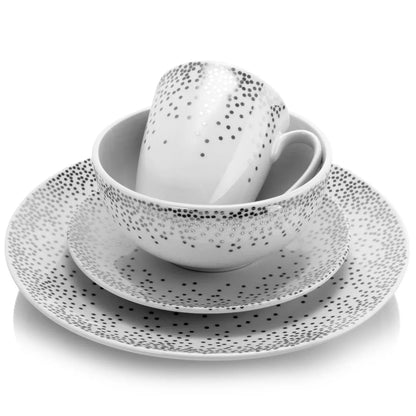 Gibson Platinum Dots 16 Piece Round Ceramic Dinnerware Set