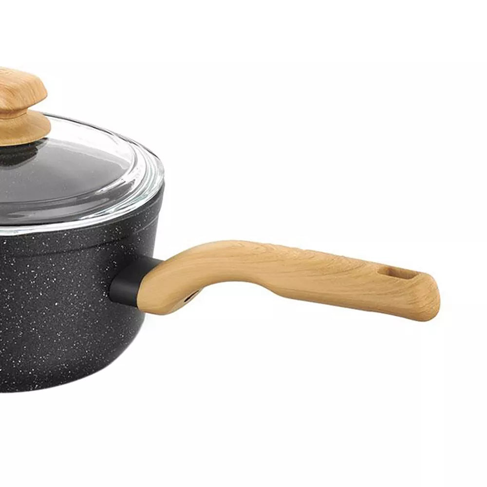 Korkmaz Montana 2 Piece 2 Liter Aluminum Nonstick Saucepan with Lid and Faux Wood Handles