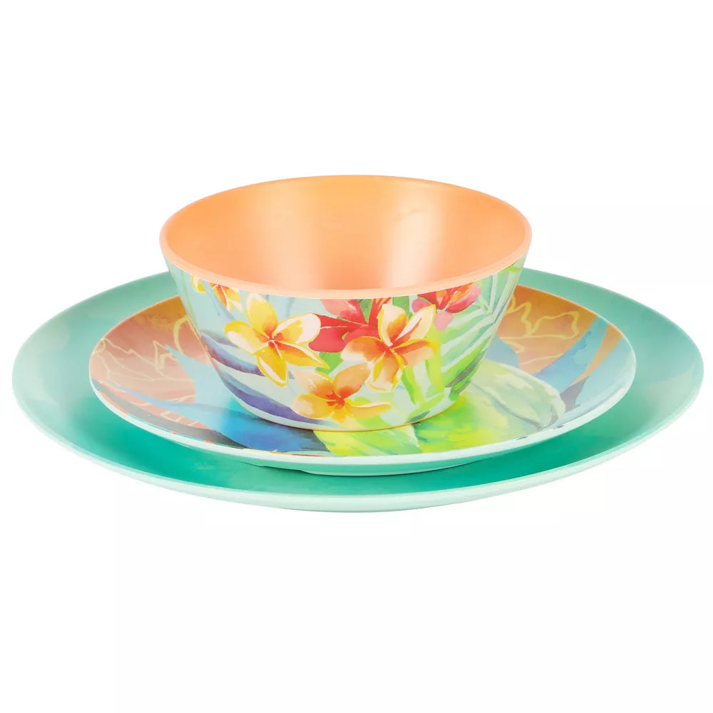 Laurie Gates Tropical Parrots 12 Piece Melamine Dinnerware Set in Assorted Designs