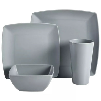 Gibson Home Grayson 16 Piece Square Melamine Dinnerware Set in Grey