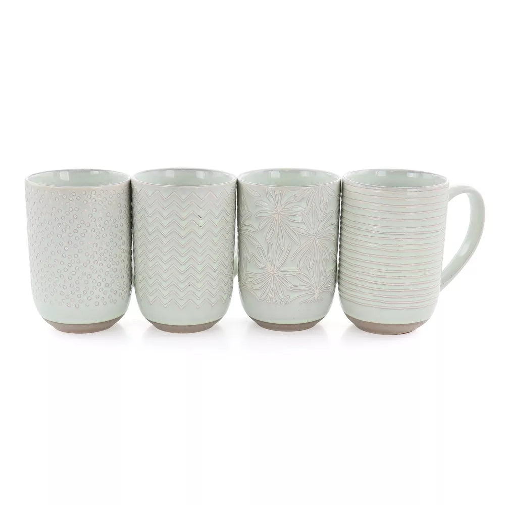 Laurie Gates Madrina 4 Piece 19 Ounce Stoneware Assorted Designs Mug Set in Mint