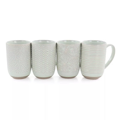 Laurie Gates Madrina 4 Piece 19 Ounce Stoneware Assorted Designs Mug Set in Mint