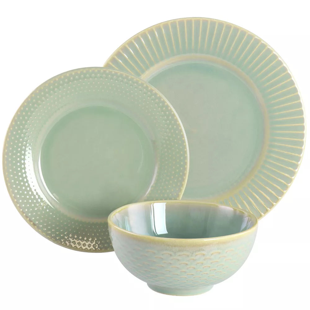 Gibson Elite Luminetts 12 Piece Fine Ceramic Dinnerware Set in Light Green