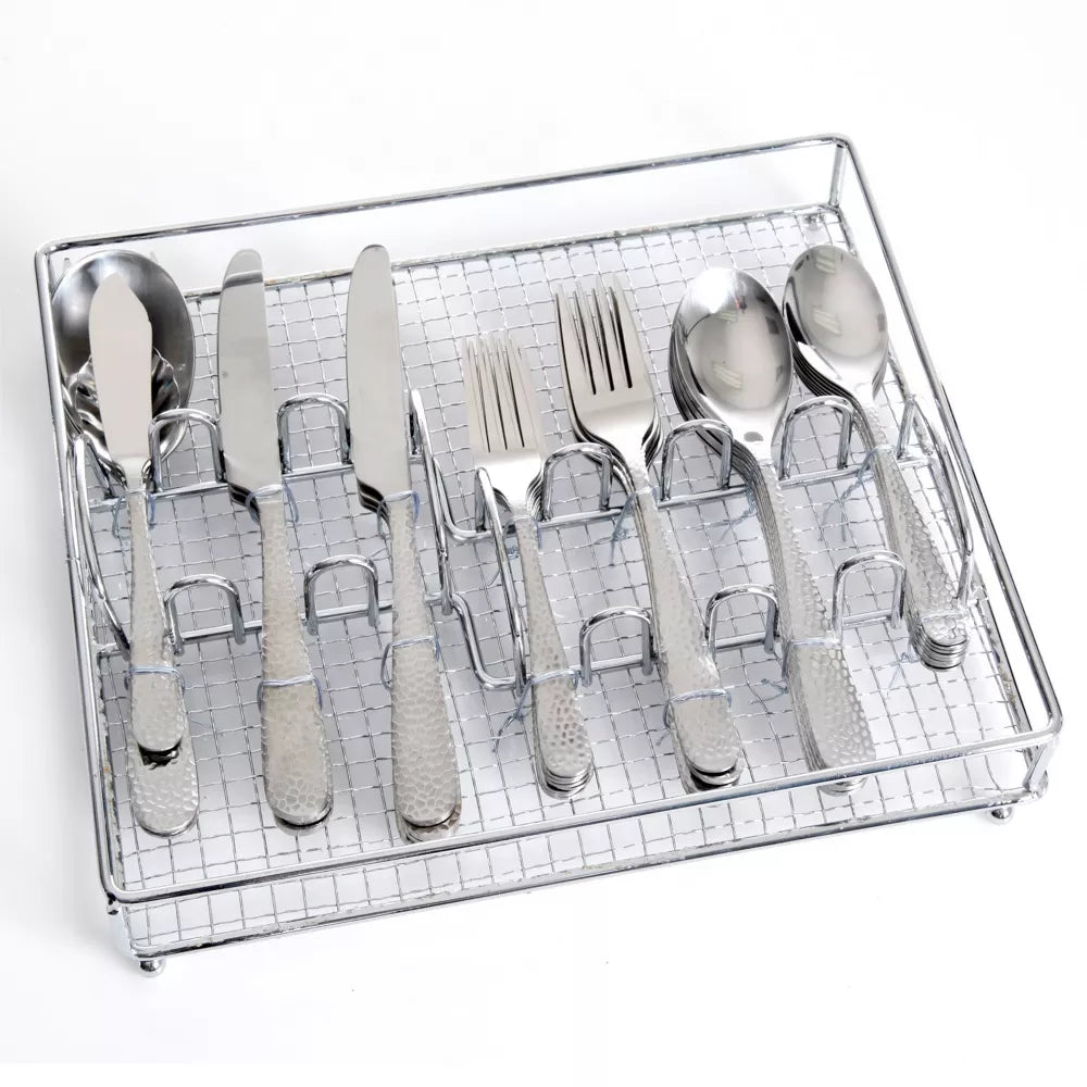 Gibson Home Hammered 46 Piece Flatware Set with Wire Caddy