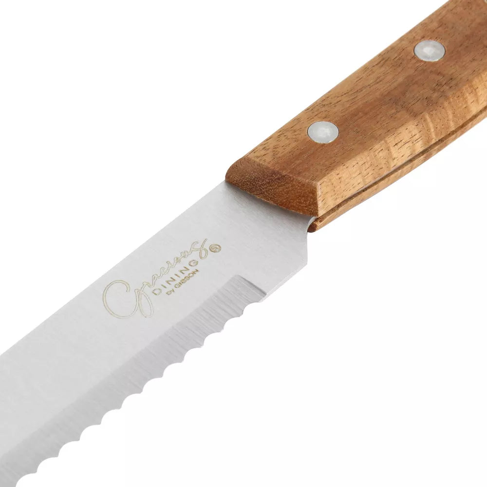 Gibson Elite 2 Piece Acacia Wood Serving Board and Bread Knife Set in Brown