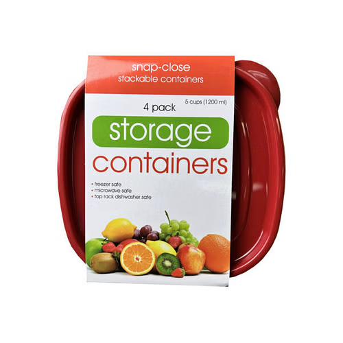 Case of 3 - 4 Pack Plastic Deep Square Food Container