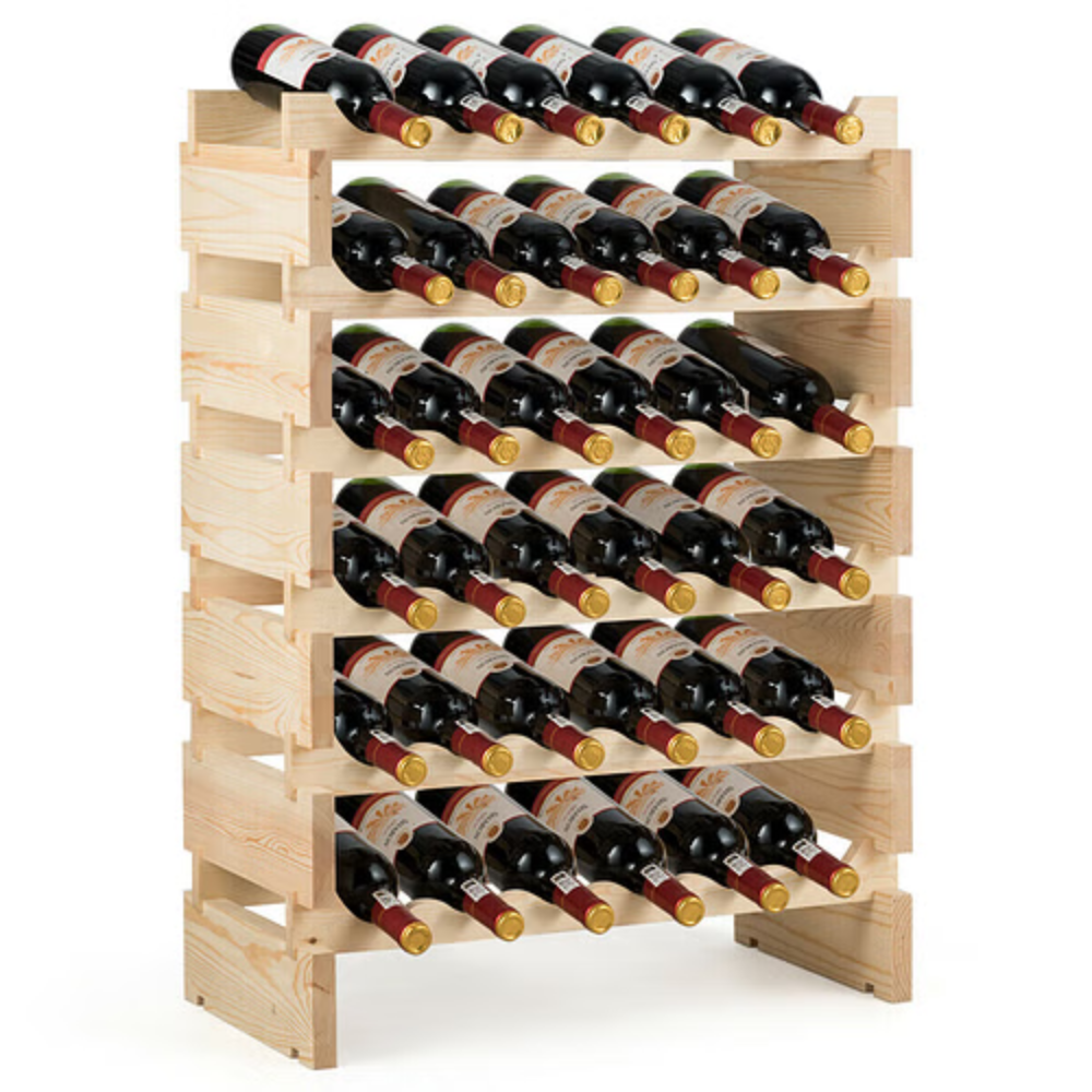 36 Bottles Stackable Wooden Wobble-Free Modular Wine Rack - Color: Natural