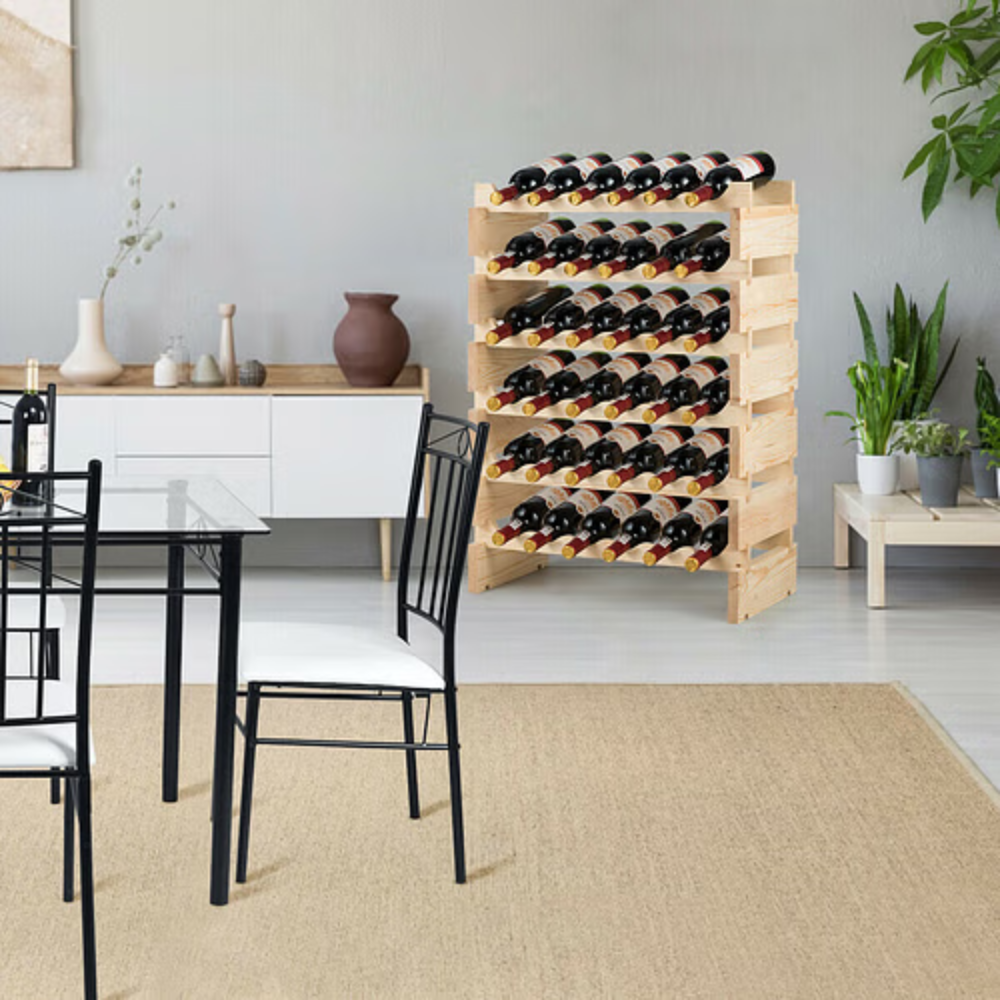 36 Bottles Stackable Wooden Wobble-Free Modular Wine Rack - Color: Natural