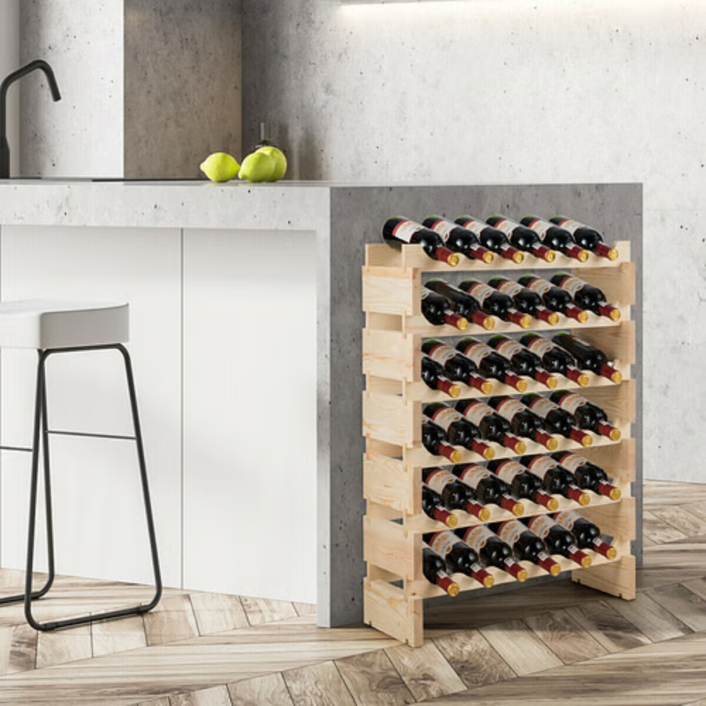 36 Bottles Stackable Wooden Wobble-Free Modular Wine Rack - Color: Natural