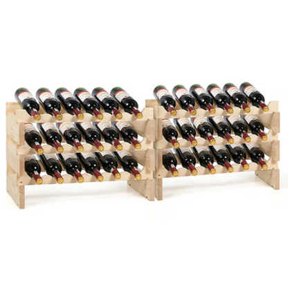 36 Bottles Stackable Wooden Wobble-Free Modular Wine Rack - Color: Natural