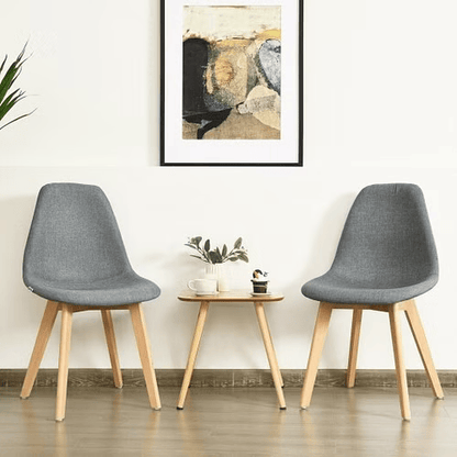 2 Pieces Modern Dining Chair Set with Wood Legs and Fabric Cushion Seat