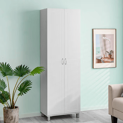 73.5 Inch Freestanding Double Door Tall Versatile Storage Organizer-White - Color: White