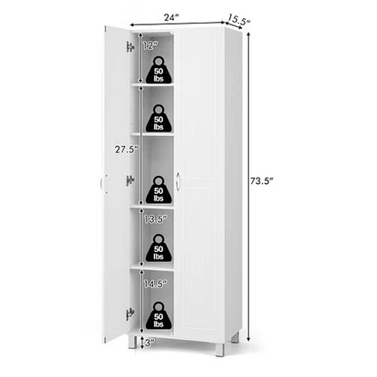 73.5 Inch Freestanding Double Door Tall Versatile Storage Organizer-White - Color: White