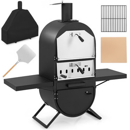 Outdoor Pizza Oven with 600D Oxford Fabric Cover 12" Pizza Stone and Cooking Grill - Color: Black