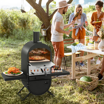 Outdoor Pizza Oven with 600D Oxford Fabric Cover 12" Pizza Stone and Cooking Grill - Color: Black