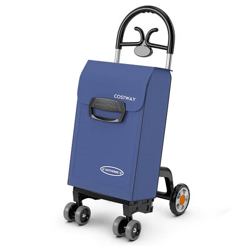 Folding Shopping Cart Utility Hand Truck with Rolling Swivel Wheels-Blue - Color: Blue