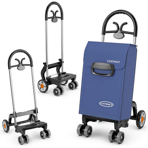 Folding Shopping Cart Utility Hand Truck with Rolling Swivel Wheels-Blue - Color: Blue