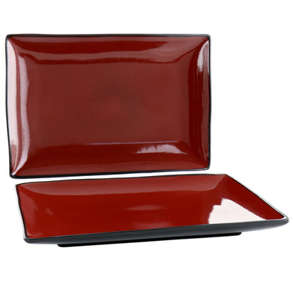 Gibson Home Urban Cafe 2 Piece 12 Inch Rectangle Stoneware Platter Set in Red