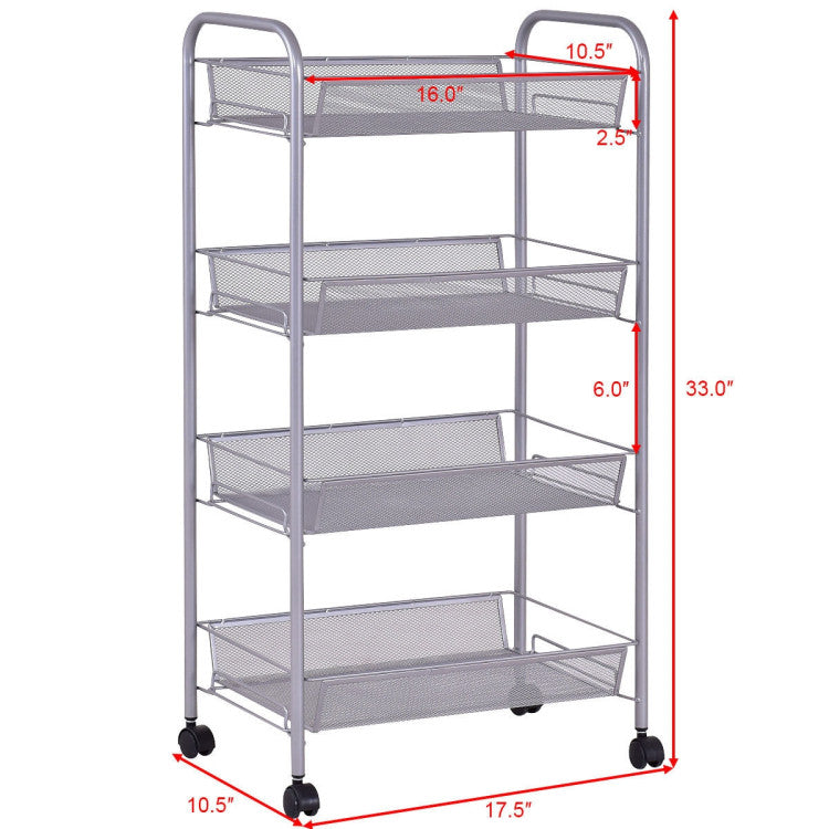 Gray 4 Tier Storage Rack Trolley Cart-Gray - Color: Gray