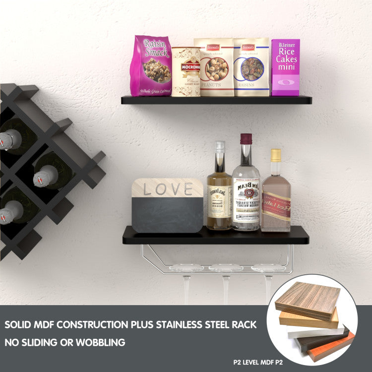 Set of 5 Wall Mount Wine Rack Set with Storage Shelves-Black - Color: Black