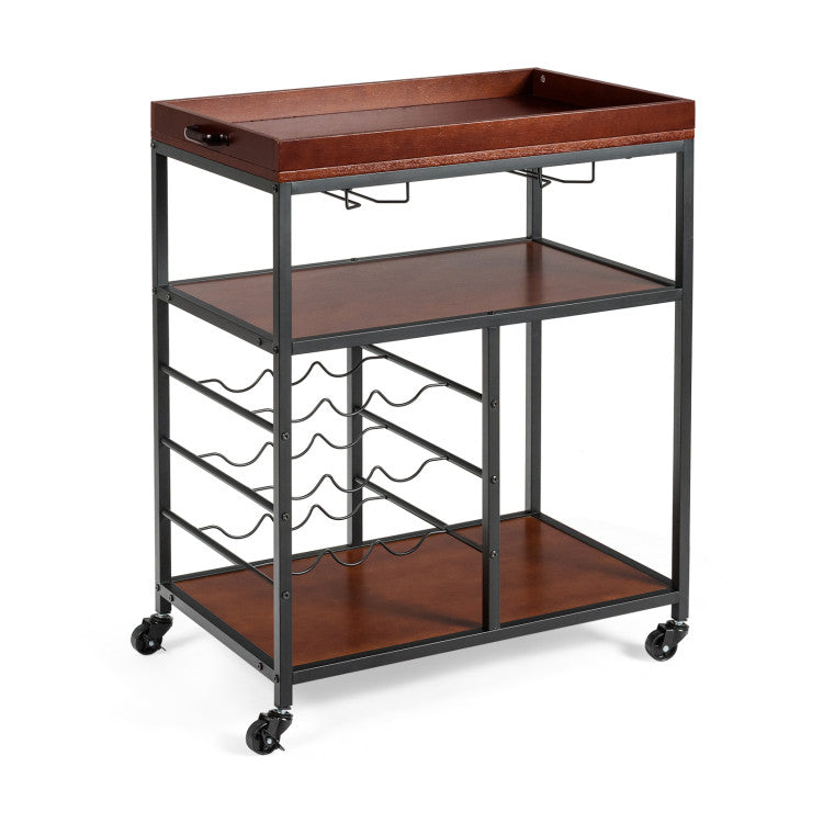 3 Tiers Storage Bar Serving Cart with Wine Rack