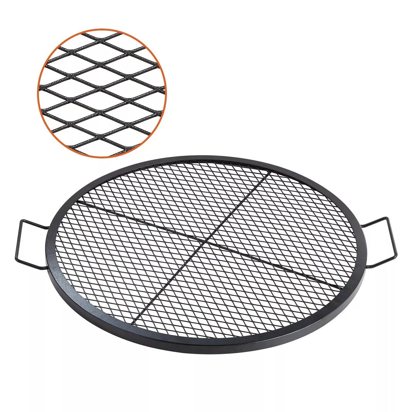 VEVOR X-Marks Fire Pit Grill Grate, Round Cooking Grate, Heavy Duty Steel Campfire BBQ Grill Grid with Handle and Support X Wire, Portable Camping Cookware for Outside Party & Gathering, 30 Inch Black