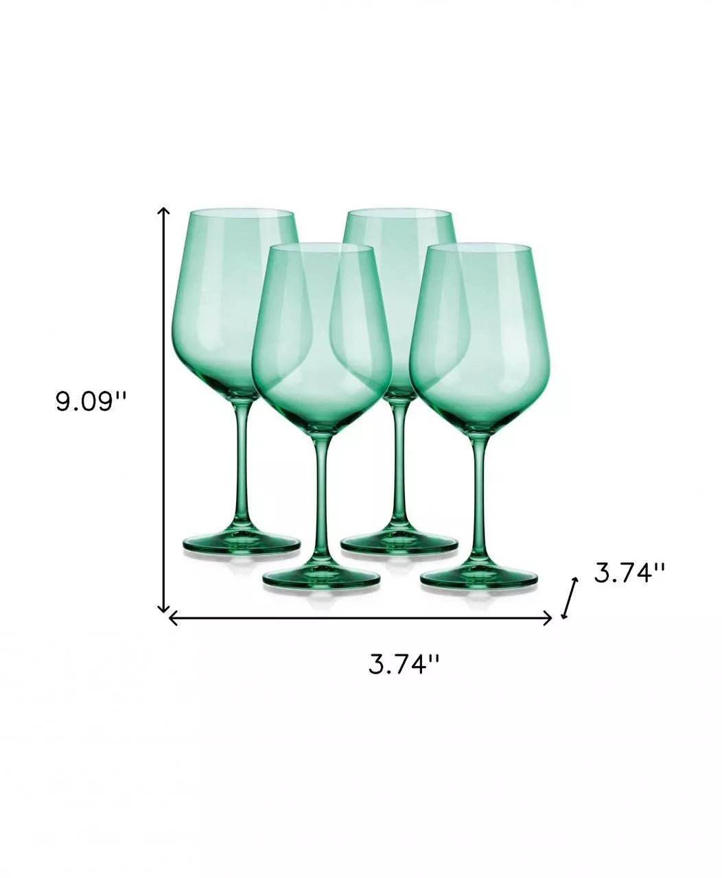 Set of Four Translucent Pale Green Large Wine Glasses